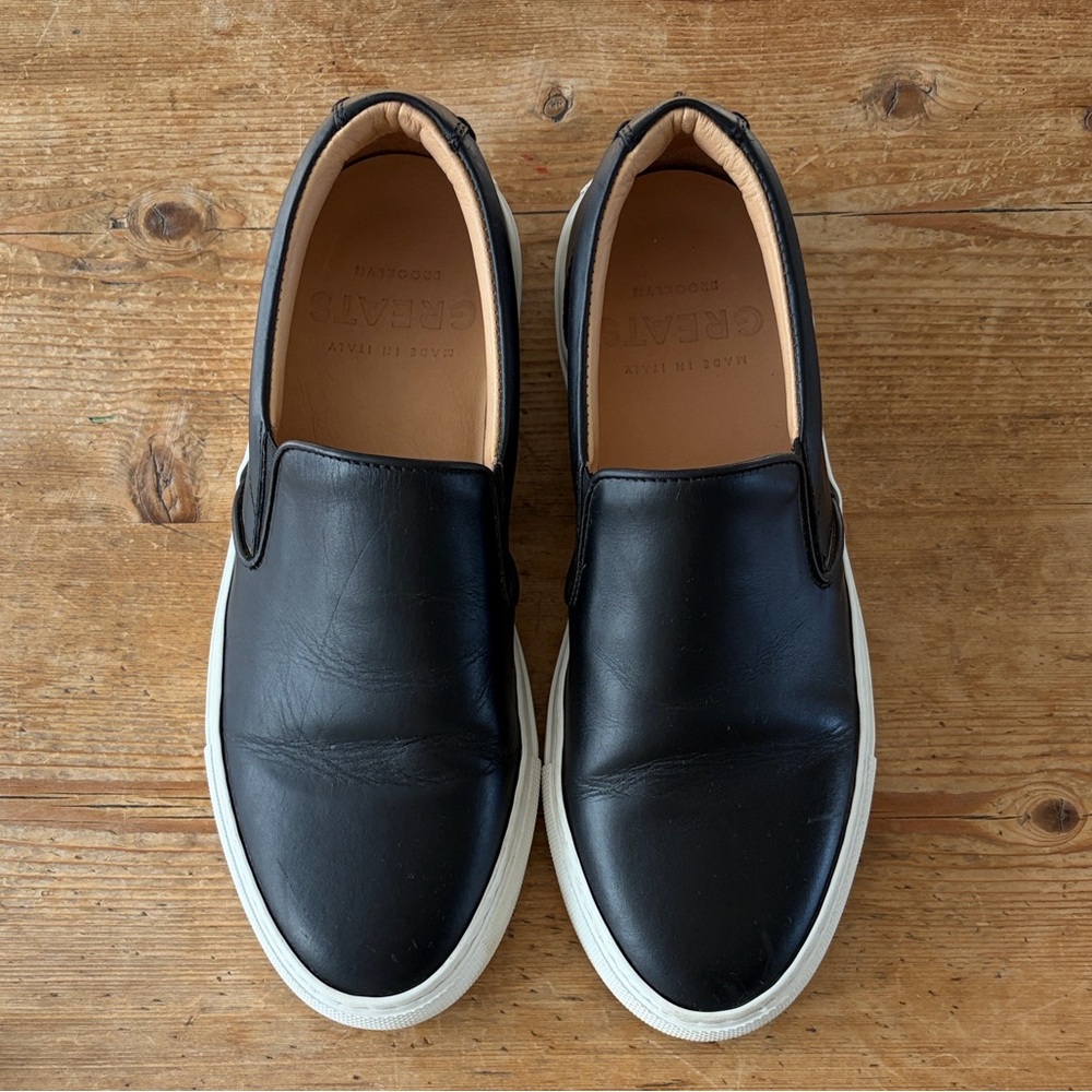 Greats Brooklyn Black Leather Slip-On Sneakers Made in Italy 37.5 / 7-7.5 Womens